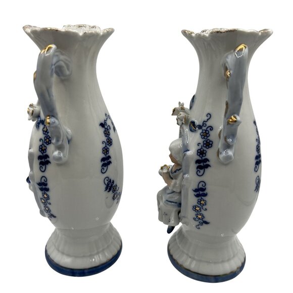 Vintage 1960s Norleans 2 Victorian Style Porcelain Figurine Vases Made In Japan - Picture 9 of 15
